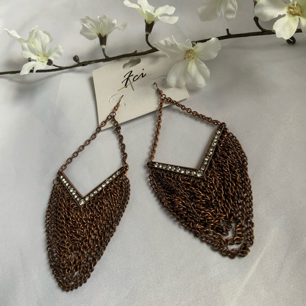 Fci Large Chain Maile Copper Color Dangle Earrings